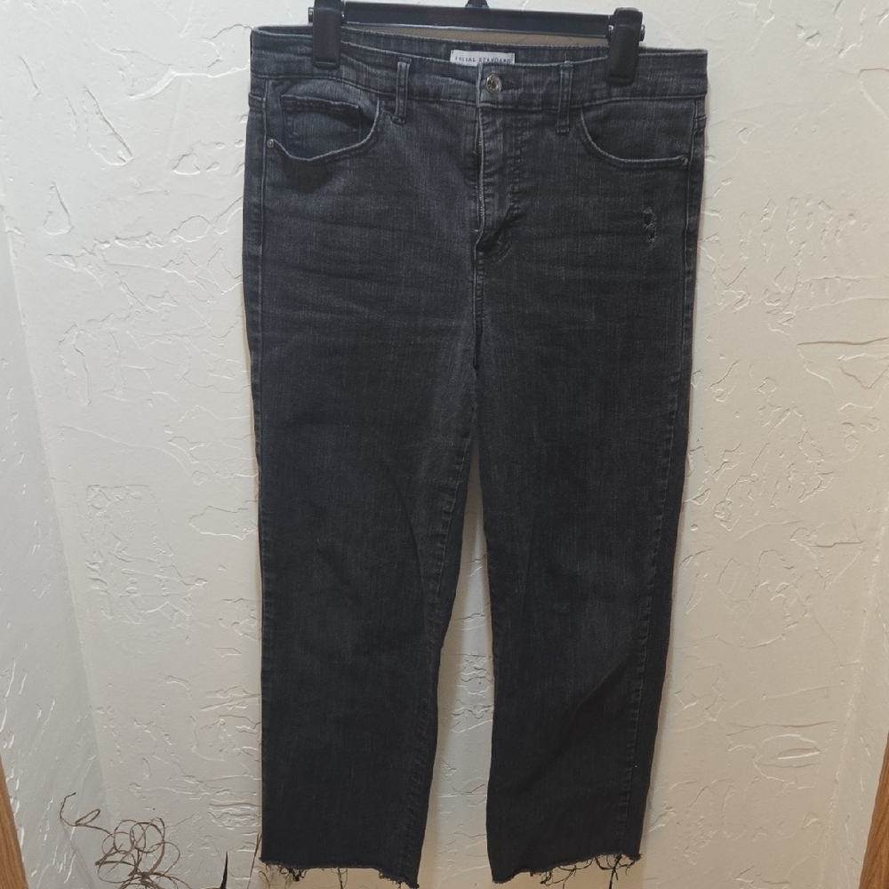Sanctuary High Rise Crop Straight Charcoal Denim Jeans Raw Hem